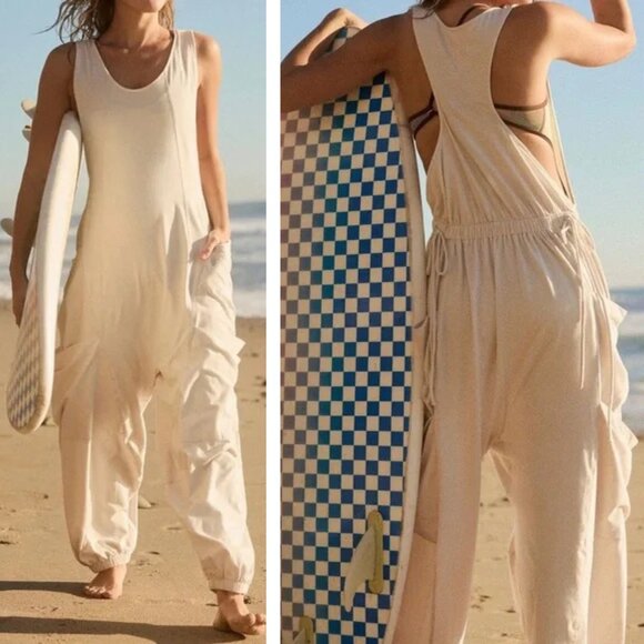 New! FP Movement x Free People cream Cotton Stretch Infinity Onesie 27016 - Picture 1 of 12